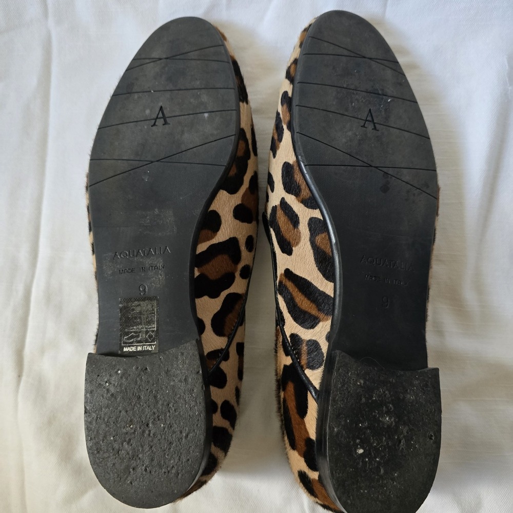 Aquatalia Leopard Calf Hair Loafers Womens 9M Pointed Toe Smoking Flats Italy - Picture 11 of 11